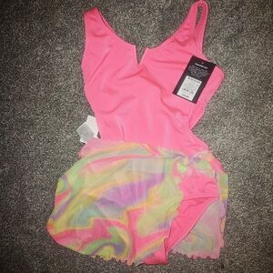 Vibrant Pink Swimsuit with Colorful Sarong